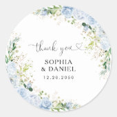 Elegant Dusty Blue Wedding Classic Round Sticker (Voorkant)