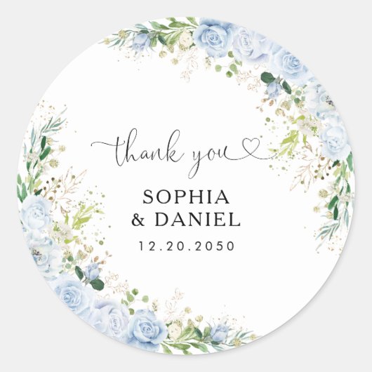 Elegant Dusty Blue Wedding Classic Round Sticker (Voorkant)