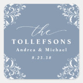Elegant Dusty Blue Wedding Classic Vierkante Sticker (Voorkant)