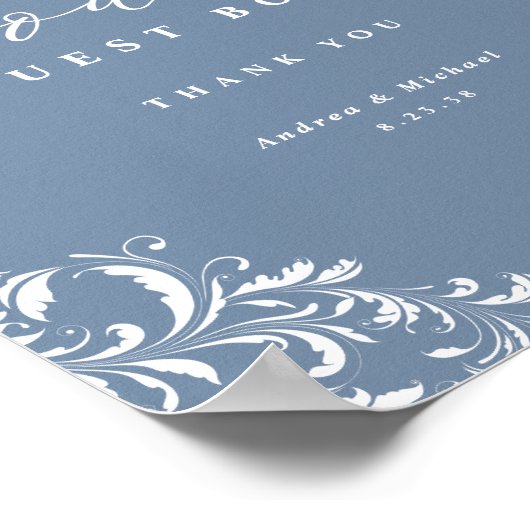 Elegant Dusty Blue Wedding Guest Book Sign Poster (Hoek)