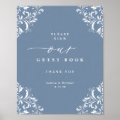 Elegant Dusty Blue Wedding Guest Book Sign Poster (Voorkant)