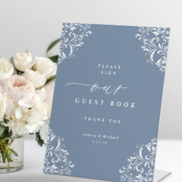 Elegant Dusty Blue Wedding Guest Book Sign Reclamebord Met Voetstuk