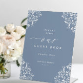 Elegant Dusty Blue Wedding Guest Book Sign Reclamebord Met Voetstuk
