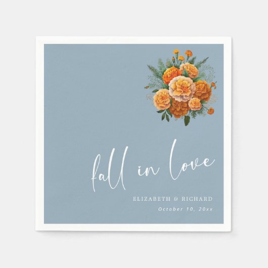Elegant Dusty Blue Wedding: "Herfst in Love" Scrip Servet (Voorkant)