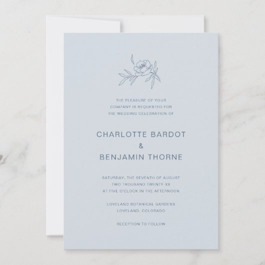 Elegant Dusty Blue Wedding Invitation Kaart (Voorkant)