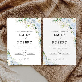Elegant Dusty Blue Wedding Invitation Kaart