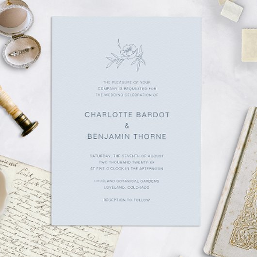 Elegant Dusty Blue Wedding Invitation Kaart