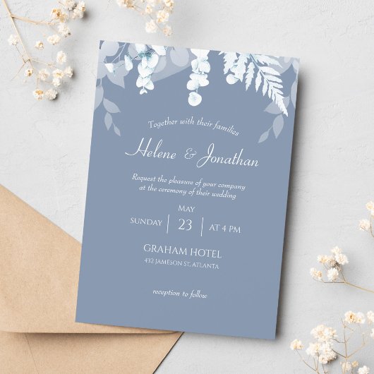 Elegant Dusty Blue Wedding Invitation Kaart