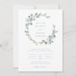 Elegant Dusty Blue Wedding Invitation Kaart