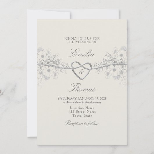 Elegant Dusty Blue Wedding Invitation Kaart (Voorkant)