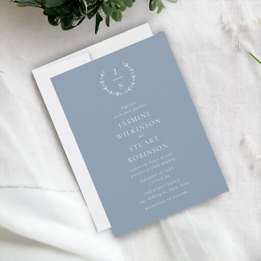 Elegant Dusty Blue Wedding Kaart