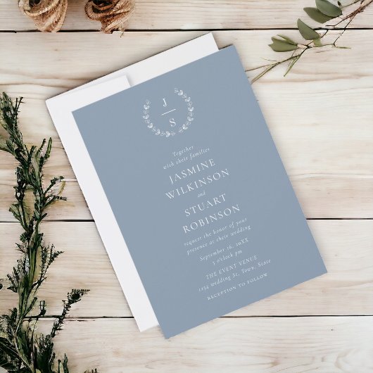 Elegant Dusty Blue Wedding Kaart
