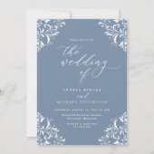 Elegant  Dusty Blue Wedding Kaart (Voorkant)