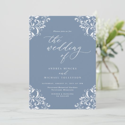 Elegant  Dusty Blue Wedding Kaart (Staand voorkant)