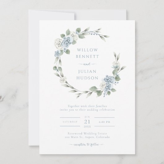 Elegant Dusty Blue Wedding Kaart (Voorkant)