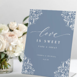 Elegant Dusty Blue Wedding Love is Sweet Reclamebord Met Voetstuk