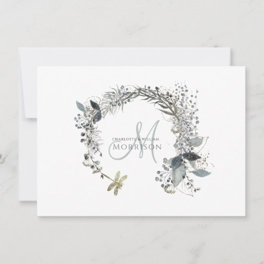 Elegant Dusty Blue Wedding Monogram Notitiekaartje (Voorkant)