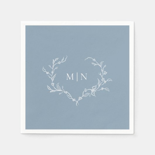 Elegant Dusty Blue Wedding Monogram Paper Napkin Servet (Voorkant)