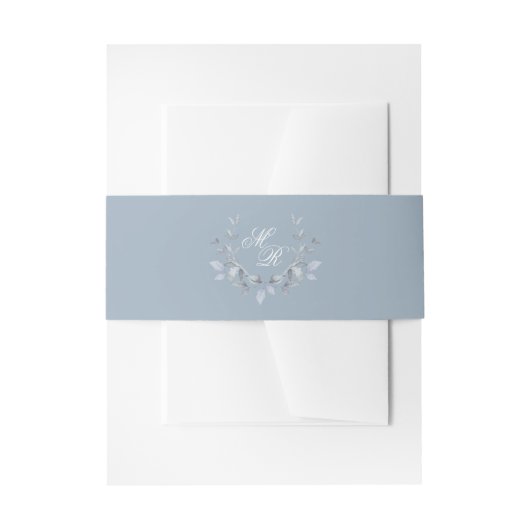Elegant Dusty Blue Wedding Monogram Uitnodigingen Wikkel (Voorkant Voorbeeld)