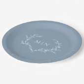 Elegant Dusty Blue Wedding Monogram Wreath Papieren Bordje (Gekanteld)