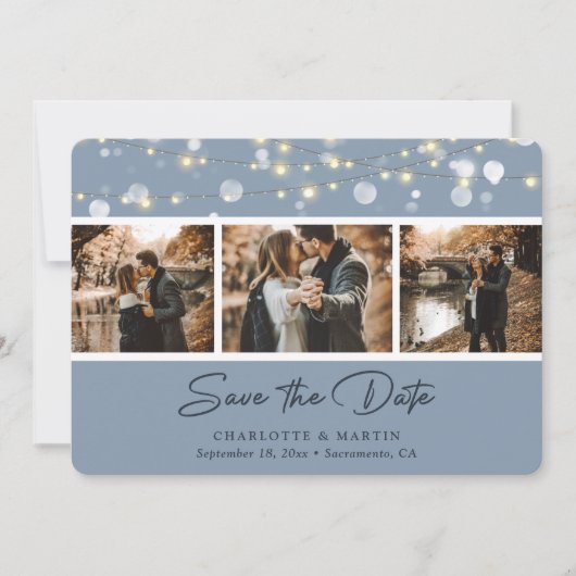 Elegant Dusty Blue Wedding Photo Save the Date (Voorkant)