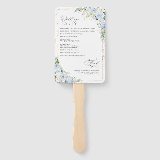 Elegant Dusty Blue Wedding Program  Handwaaier (Achterkant)