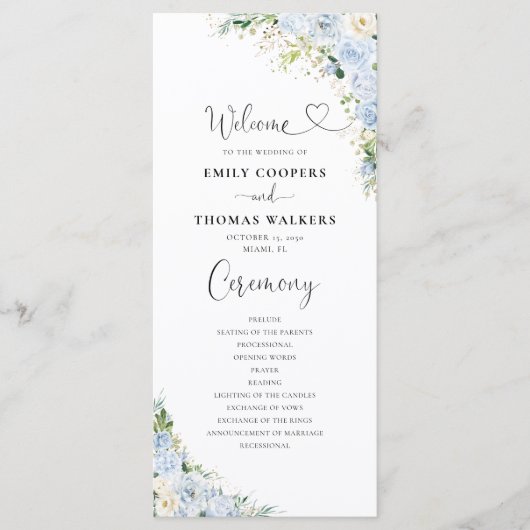 Elegant Dusty Blue Wedding Program Programmakaart (Voorkant)