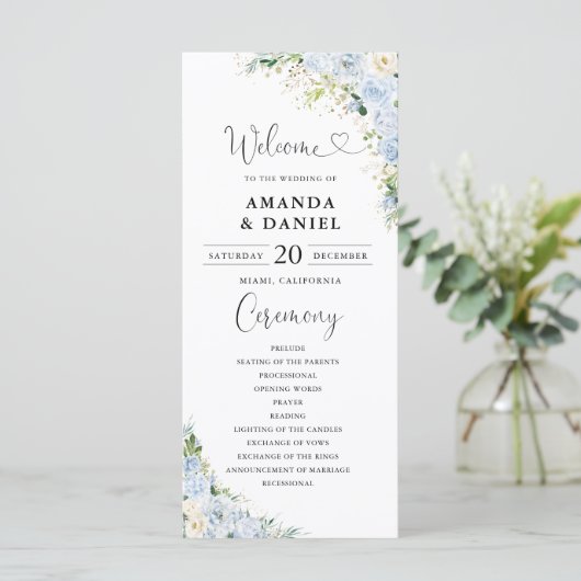Elegant Dusty Blue Wedding Program Programmakaart (Staand voorkant)