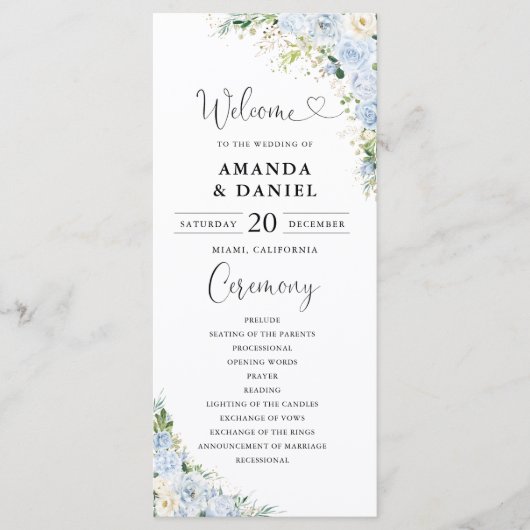 Elegant Dusty Blue Wedding Program Programmakaart (Voorkant)