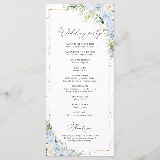 Elegant Dusty Blue Wedding Program Programmakaart (Achterkant)