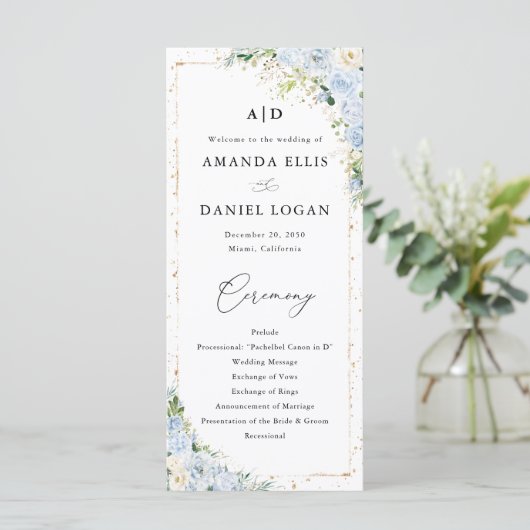 Elegant Dusty Blue Wedding Program Programmakaart (Staand voorkant)