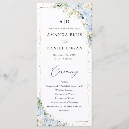 Elegant Dusty Blue Wedding Program Programmakaart (Voorkant)