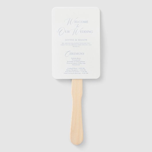 Elegant Dusty Blue Wedding Program & Welcome Sign Handwaaier (Voorkant)
