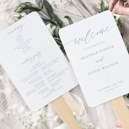 Elegant Dusty Blue Wedding Programme Handwaaier