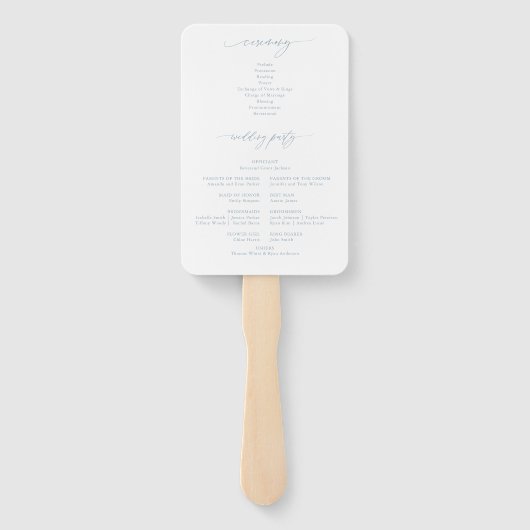 Elegant Dusty Blue Wedding Programme Handwaaier (Achterkant)