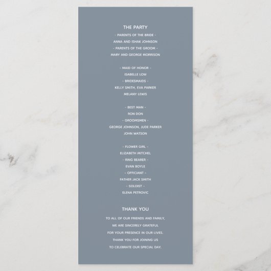 Elegant Dusty Blue Wedding Programme Programmakaart (Achterkant)