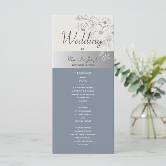 Elegant Dusty Blue Wedding Programme Programmakaart (Staand voorkant)