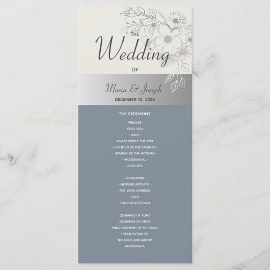 Elegant Dusty Blue Wedding Programme Programmakaart (Voorkant)
