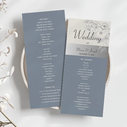 Elegant Dusty Blue Wedding Programme Programmakaart