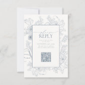 Elegant Dusty Blue Wedding QR Code Gelieve te bean RSVP Kaartje (Voorkant)