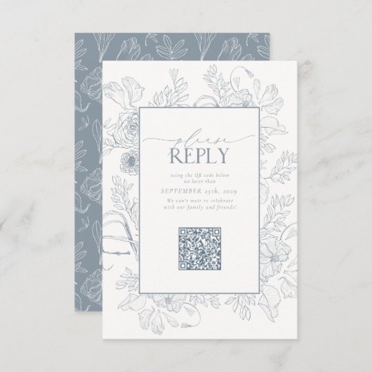 Elegant Dusty Blue Wedding QR Code Gelieve te bean RSVP Kaartje (Voorkant / Achterkant)