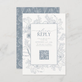 Elegant Dusty Blue Wedding QR Code Gelieve te bean RSVP Kaartje