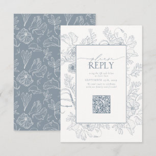 Elegant Dusty Blue Wedding QR Code Gelieve te bean RSVP Kaartje