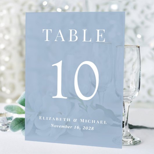 Elegant Dusty Blue Wedding Receptie Tafelnummer Acryl Bord