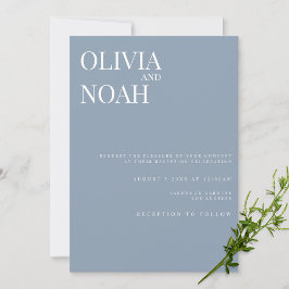 Elegant Dusty Blue Wedding Receptie Uitnodiging