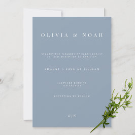 Elegant Dusty Blue Wedding Receptie Uitnodiging