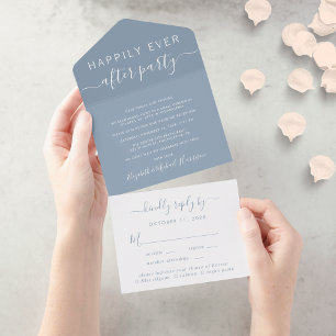 Elegant Dusty Blue Wedding Reception All In One Uitnodiging
