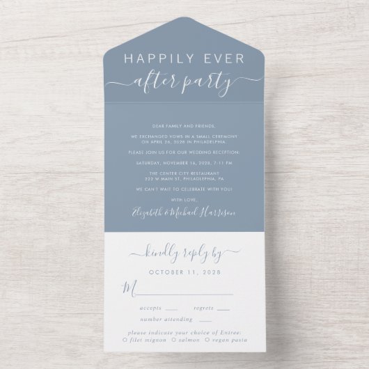 Elegant Dusty Blue Wedding Reception All In One Uitnodiging (Binnen)