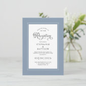 Elegant Dusty Blue Wedding Reception Chic Borders Informatiekaartje (Staand voorkant)