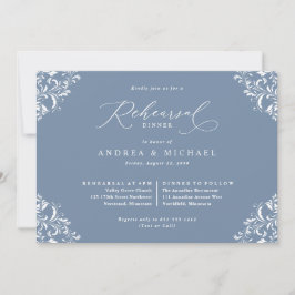 Elegant Dusty Blue Wedding Rehearsal Dinner Kaart